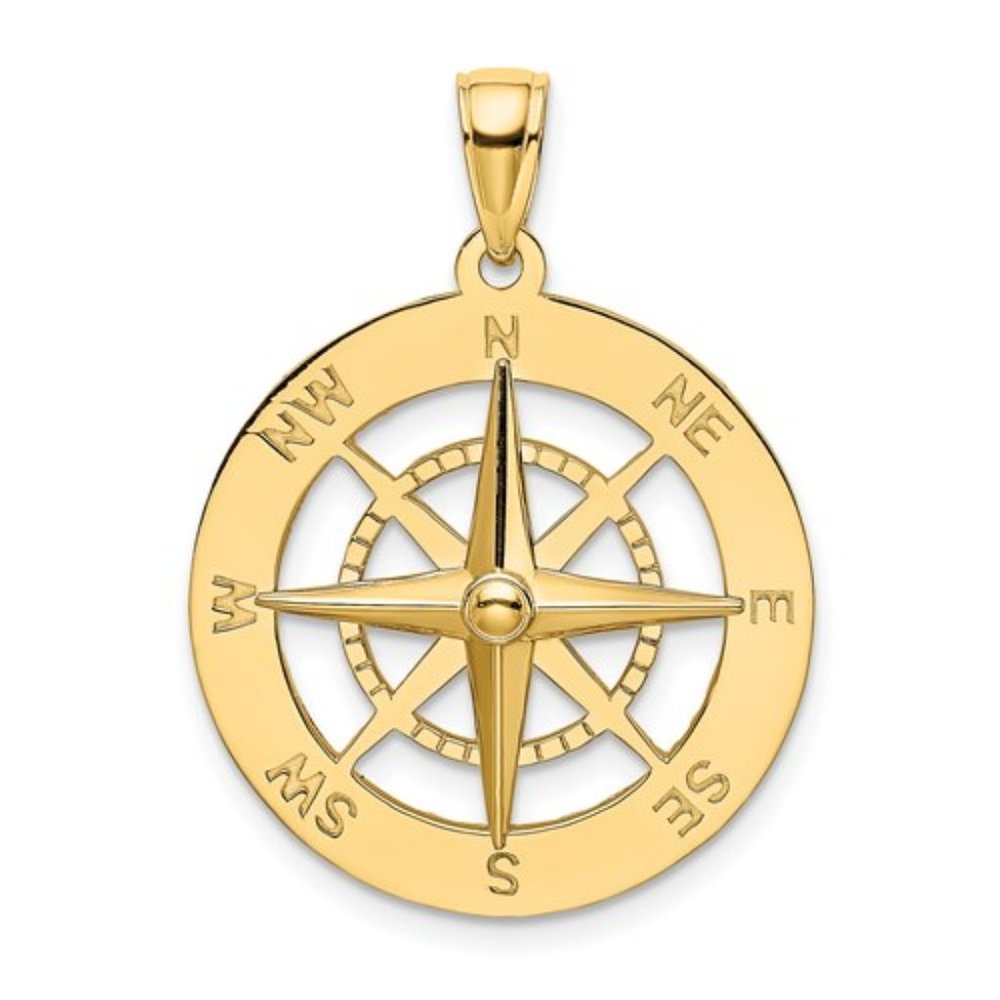 14k Yellow or Rose Gold Nautical Compass Necklace Pendant UNISEX 21.78 x 28.67mm